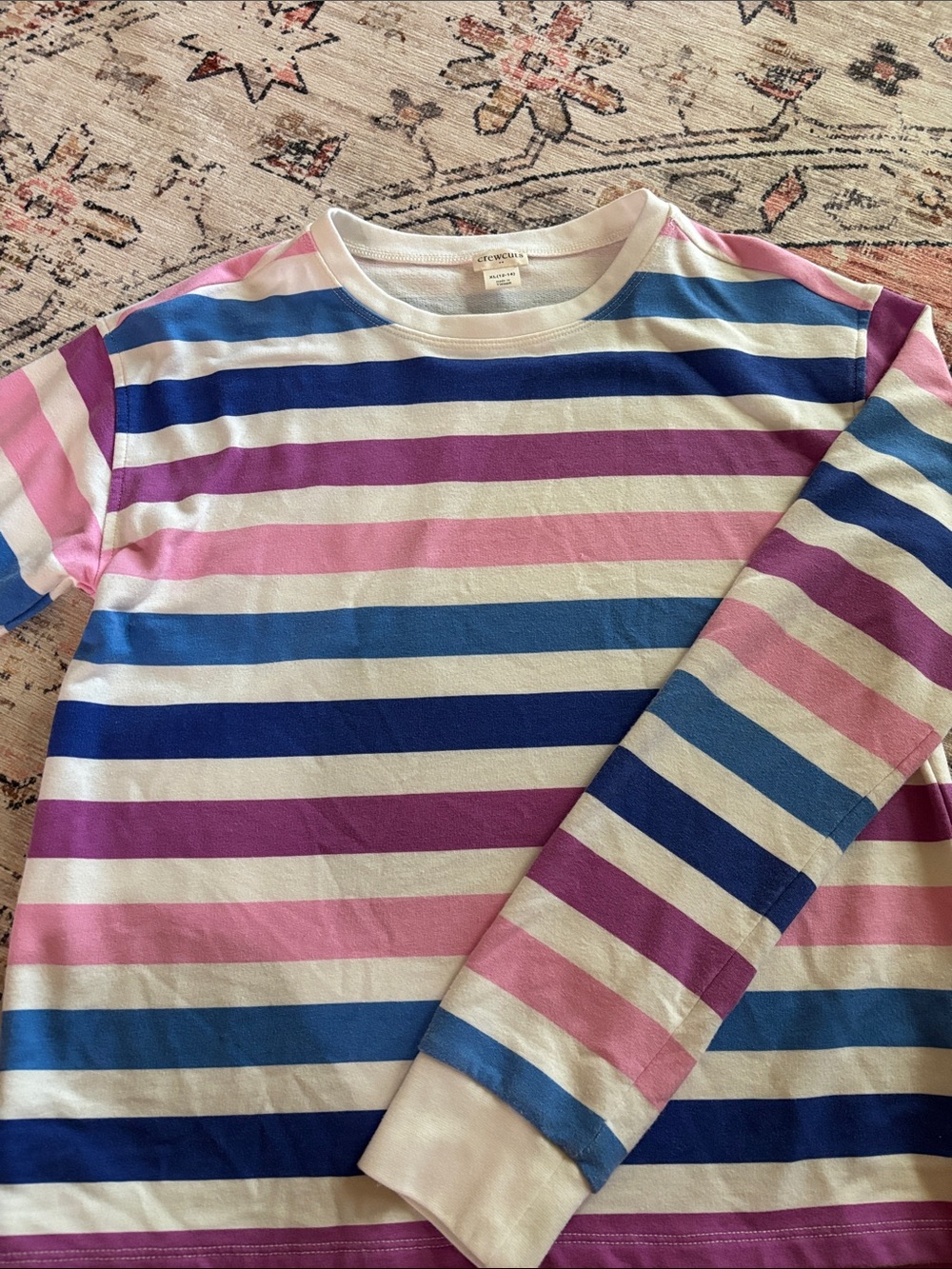 J. Crew Long Sleeve Striped Tee in Pink, Blue & Purple